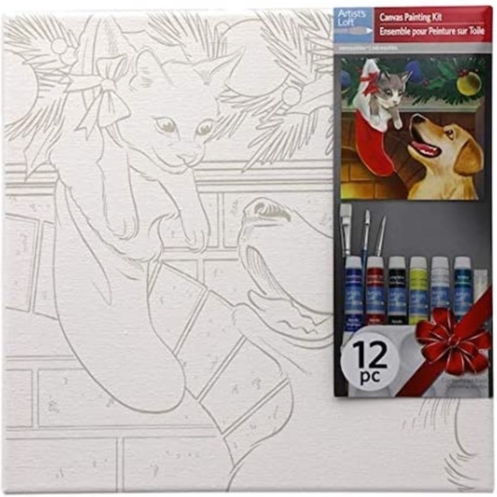 🌸2/$30🌸Artist’s Loft Canvas Painting Kit - Christmas Stocking w/ Cat & Dog